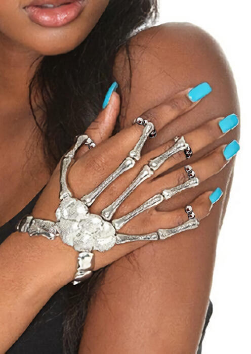 

Bracelet Halloween Skull Skeleton Hand Bracelet in Silver. Size