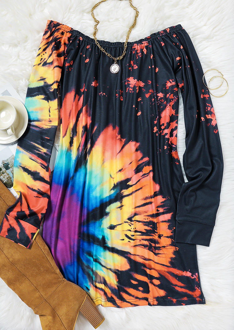 

Mini Dresses Reverse Tie Dye Rainbow Off Shoulder Mini Dress in Multicolor. Size