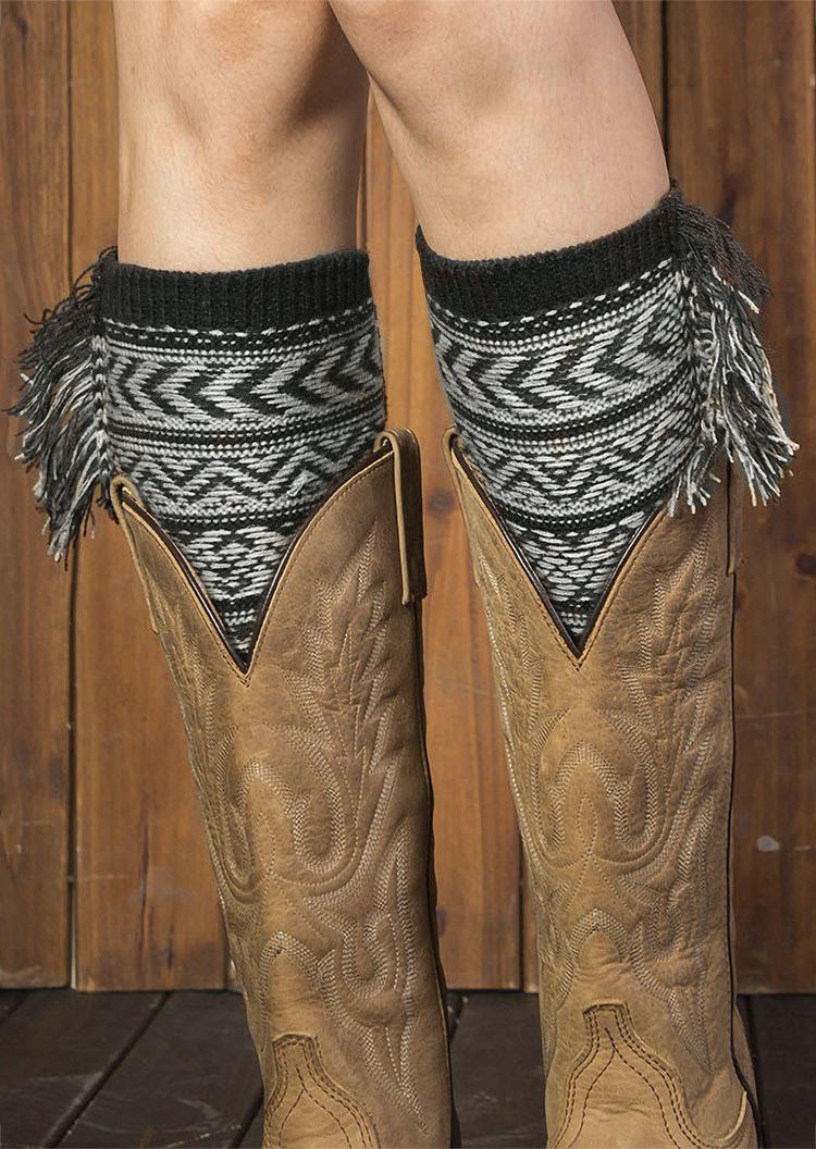 

Socks Bohemian Tassel Geometric Leg Warmers Socks in Coffee,Dark Grey. Size