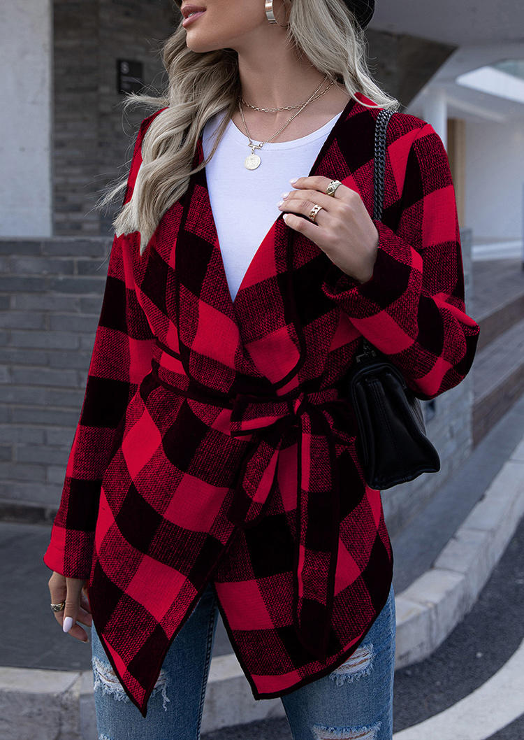 

Cardigans Plaid Long Sleeve Cardigan With Belt in Plaid. Size
