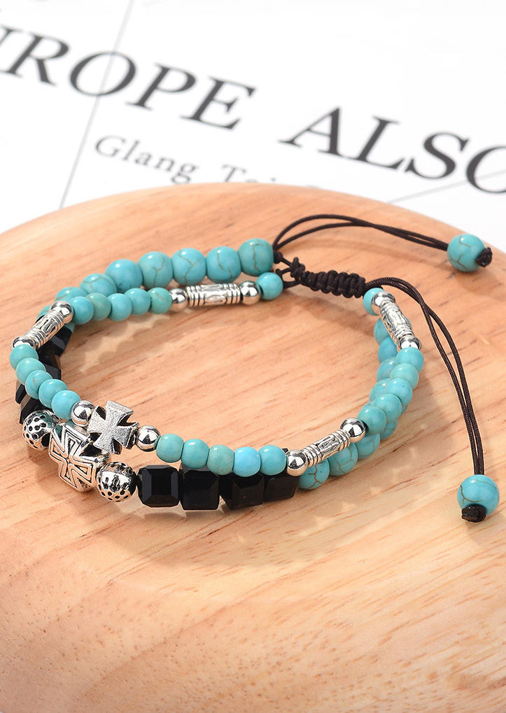 

Bracelet Turquoise Cross Beaded Dual-Layered Bracelet in Cyan. Size