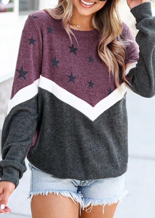 

Sweatshirts Star O-Neck Long Sleeve Pullover Sweatshirt in Multicolor. Size