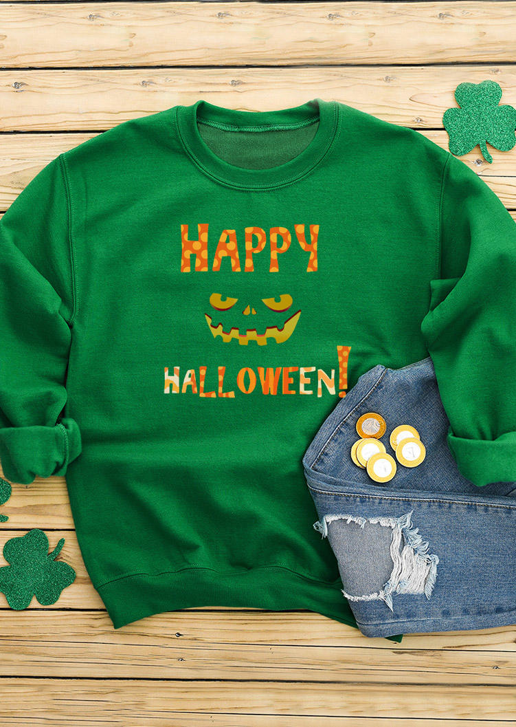 

Sweatshirts Happy Halloween Pumpkin Face Pullover Sweatshirt in Green. Size: ,M,L,XL