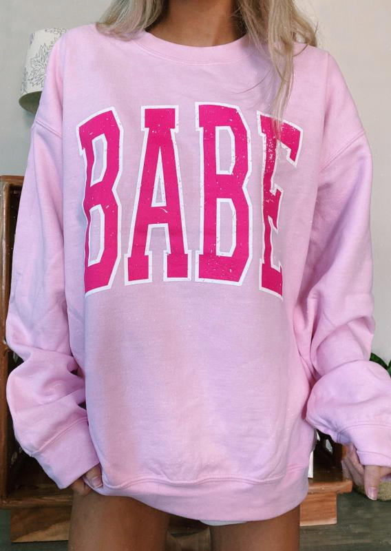 

Sweatshirts Babe Long Sleeve O-Neck Sweatshirt in Pink. Size: ,M,L,XL