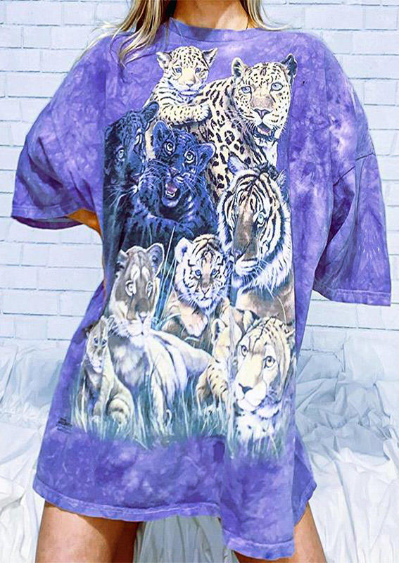 

T-shirts Tees Tiger Tie Dye O-Neck T-Shirt Tee in Purple. Size: ,L,XL,2XL