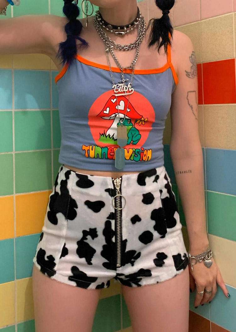 

Shorts Cow Zipper High Waist Shorts in White. Size: ,M,L,XL