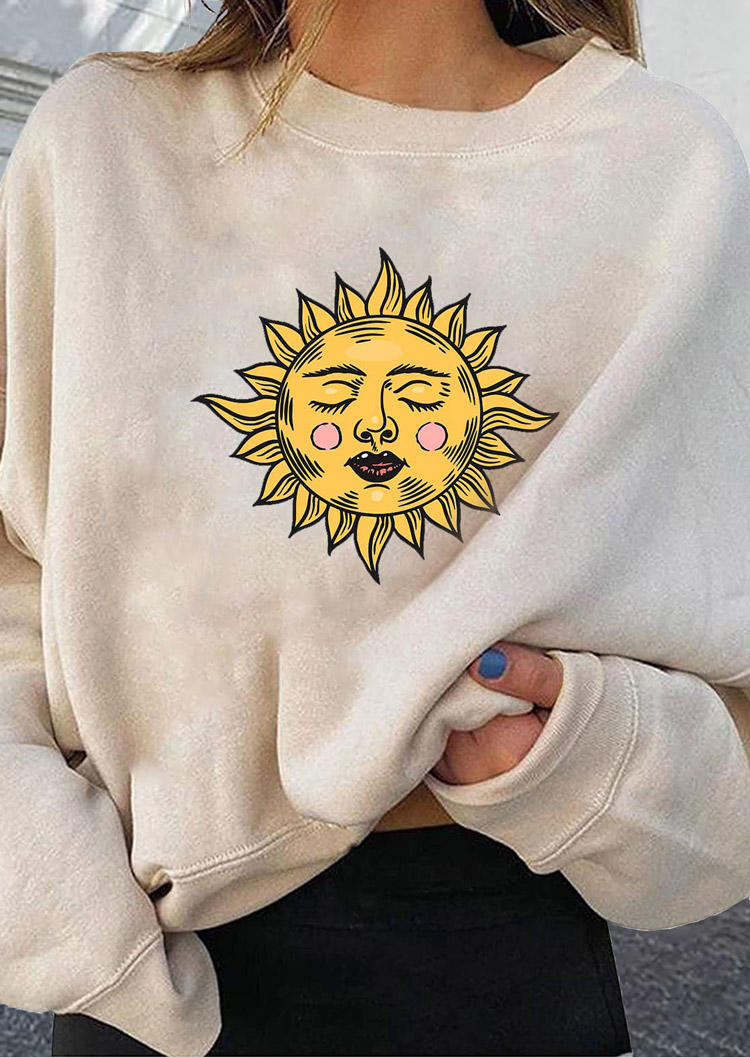 

Sweatshirts Funny Sun Face Drop Shoulder Sweatshirt in Beige. Size: ,M,L,XL