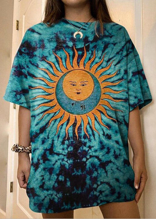 

T-shirts Tees Funny Sun Face Tie Dye Casual O-Neck T-Shirt Tee in Multicolor. Size: ,M,L,XL