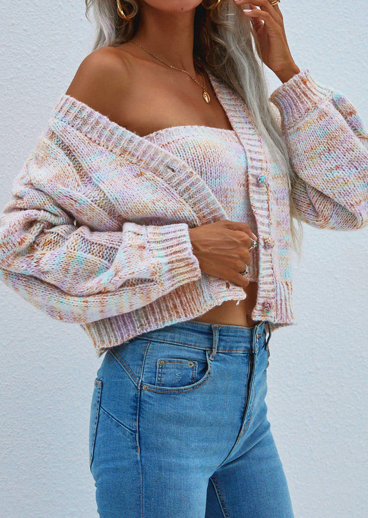

Cardigans 2Pcs Knitted Bandeau And Long Sleeve Cardigan Set in Pink. Size: ,XL