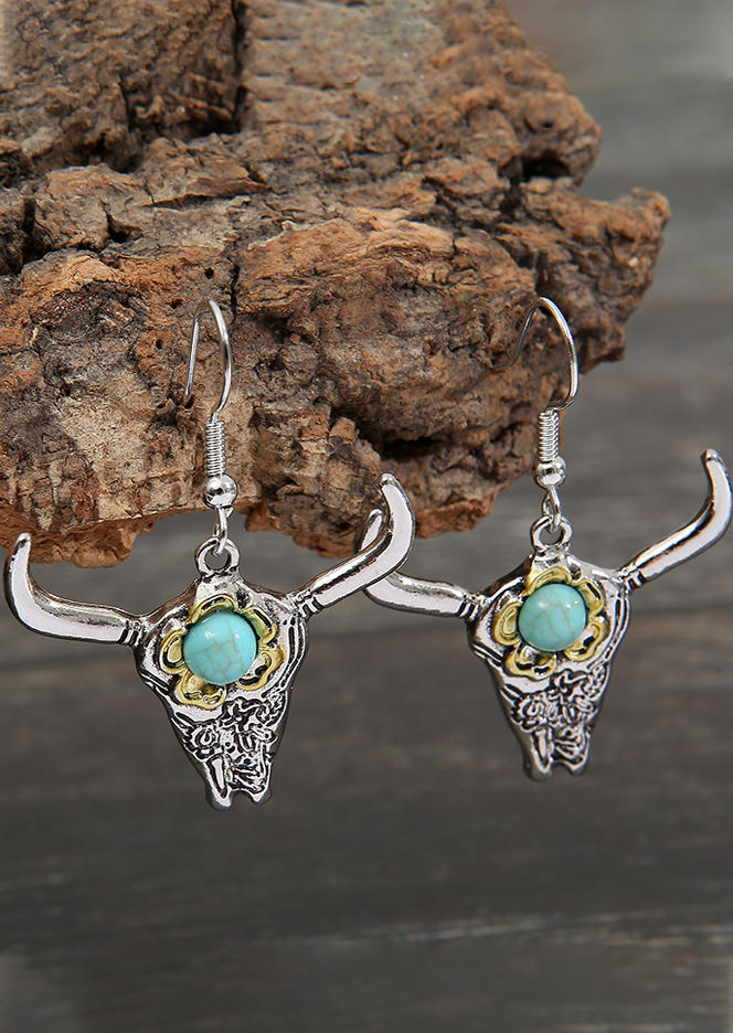 

Earrings Steer Skull Turquoise Hook Earrings in Silver. Size
