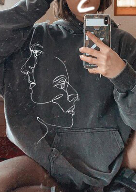 

Sweatshirts Vintage Abstract Face Long Sleeve Sweatshirt in Dark Grey. Size: ,M,L,XL