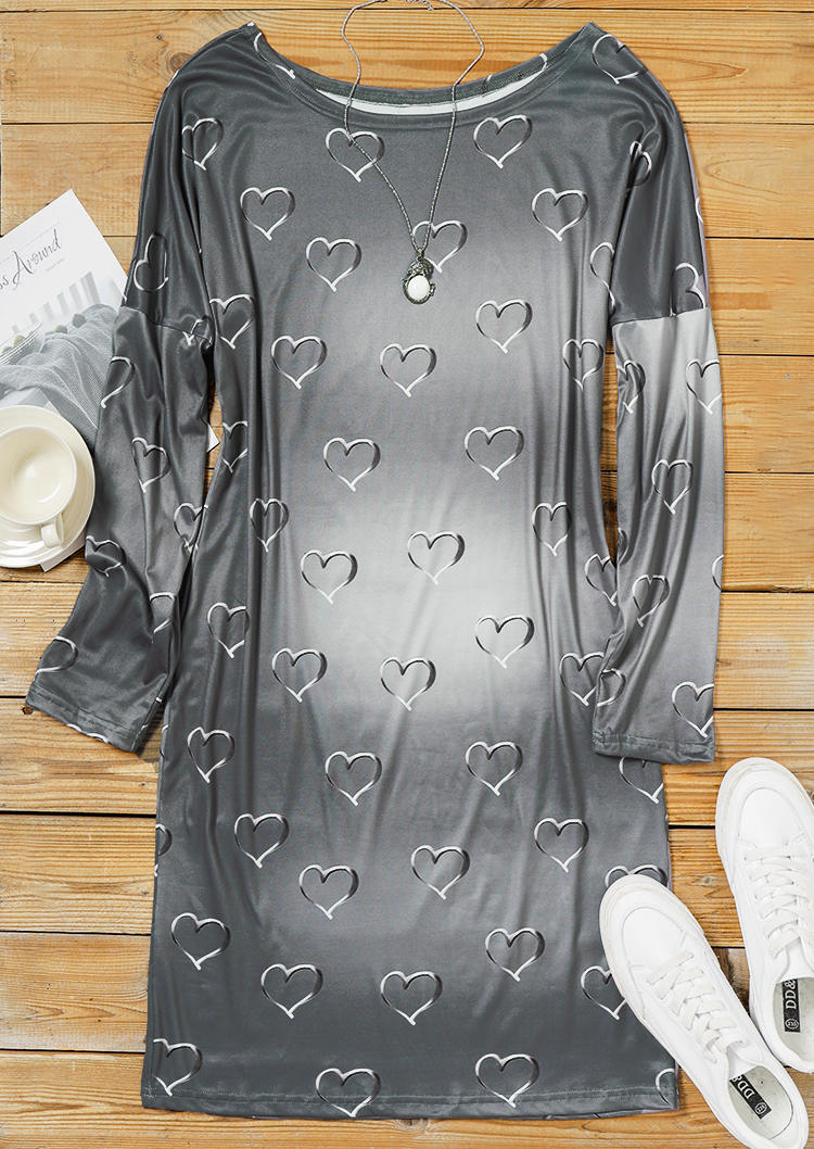 

Mini Dresses Heart Long Sleeve Casual Mini Dress in Gray. Size