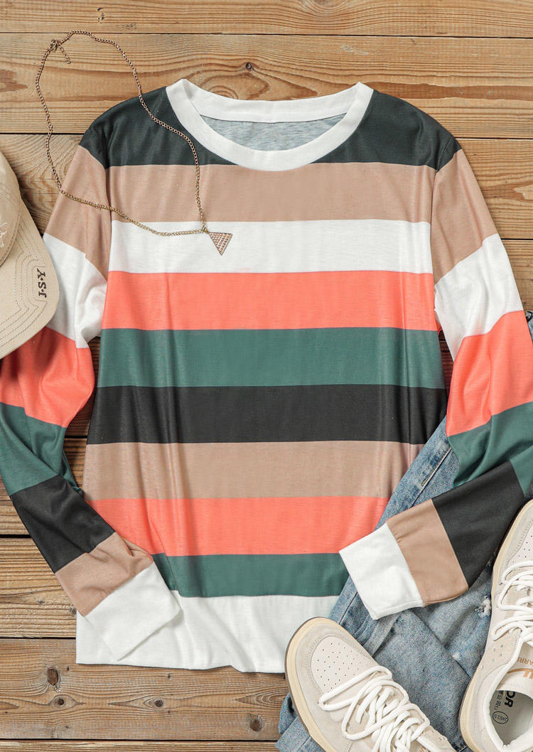 Blouses Color Block Striped Long Sleeve Blouse in Stripe. Size: S