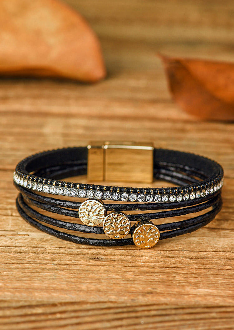

Bracelet Tree Of Life Rhinestone Magnetic Buckle Bracelet in Black. Size