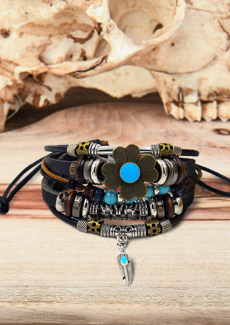

Bracelet Multi-Layered Turquoise Feather Cross Bracelet in Pattern1. Size