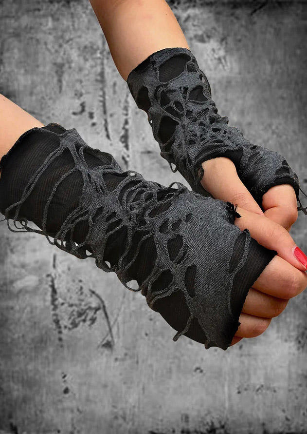 

Gloves Halloween Ripped Hole Fingerless Gloves in Black. Size