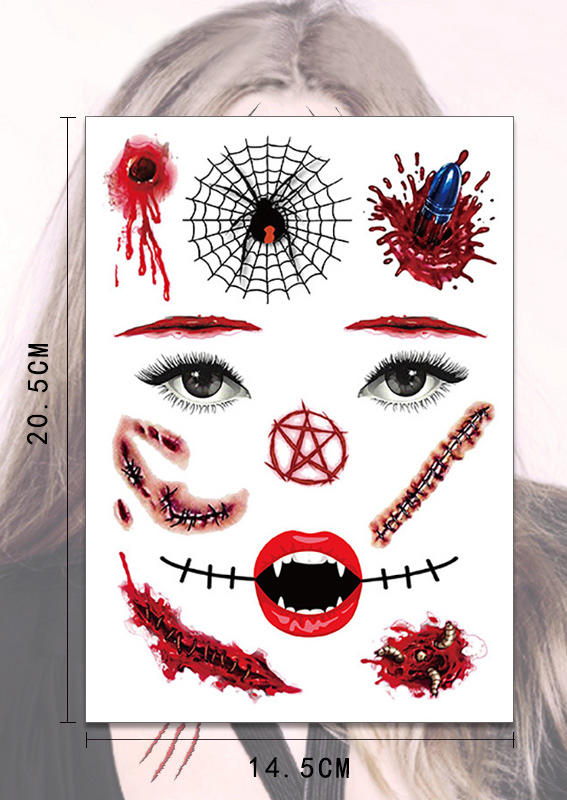

5Pcs Halloween Floral Facial Stickers in Multicolor. Size