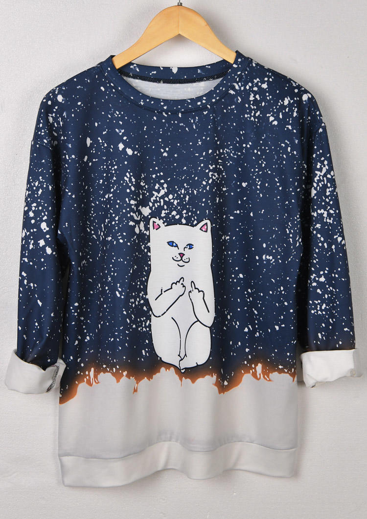 

Sweatshirts Cat Bleached Long Sleeve Sweatshirt in Deep Blue. Size