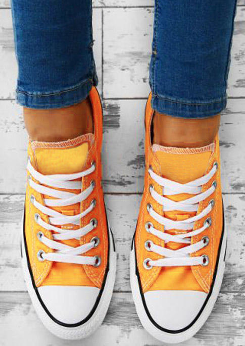 

Sneakers Lace Up Round Toe Flat Canvas Sneakers in Yellow. Size