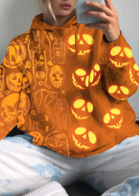 

Hoodies Halloween Pumpkin Face Skull Hoodie in Orange. Size: ,M,L,XL