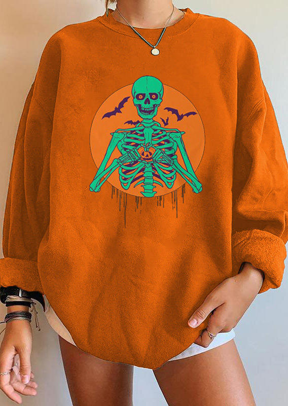 

Sweatshirts Halloween Skeleton Bat Drop Shoulder Sweatshirt in Orange. Size: ,M,L,XL