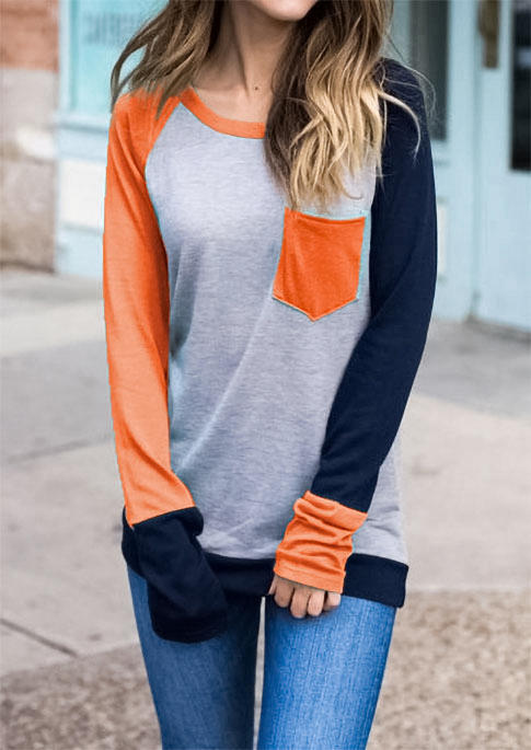 

T-shirts Tees Color Block Pocket Long Sleeve T-Shirt Tee in Multicolor. Size: ,XL