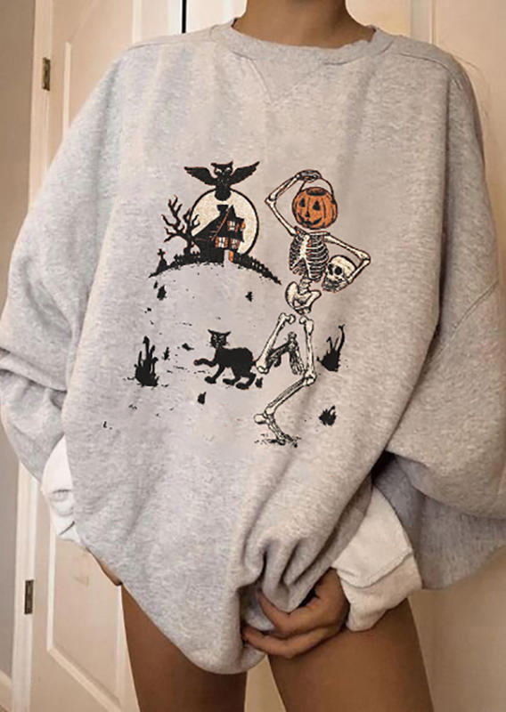 

Sweatshirts Skeleton Pumpkin Face Bat Sweatshirt in Beige. Size: ,M,XL