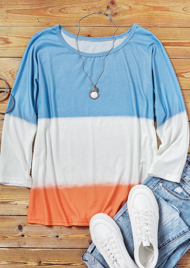 

Blouses Color Block O-Neck Casual Blouse in Multicolor. Size