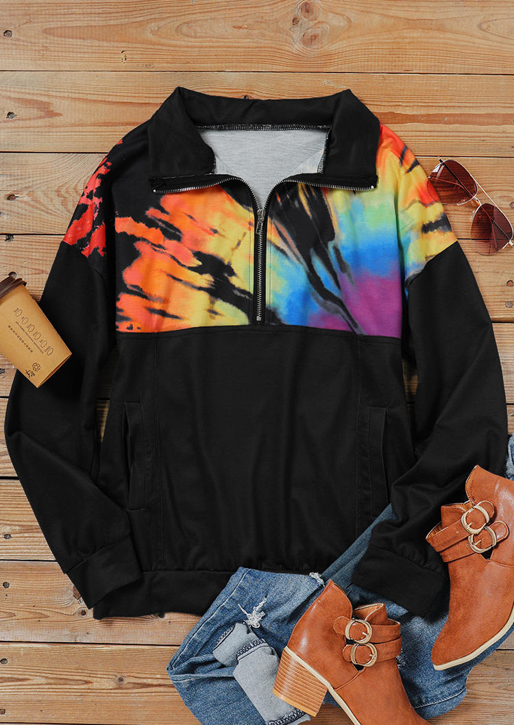 

Sweatshirts Tie Dye Zipper Collar Pocket Sweatshirt in Black. Size: ,M,L