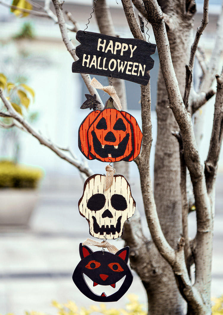 

Halloween Pumpkin Cat Skull Door Hanging Decoration in Multicolor. Size