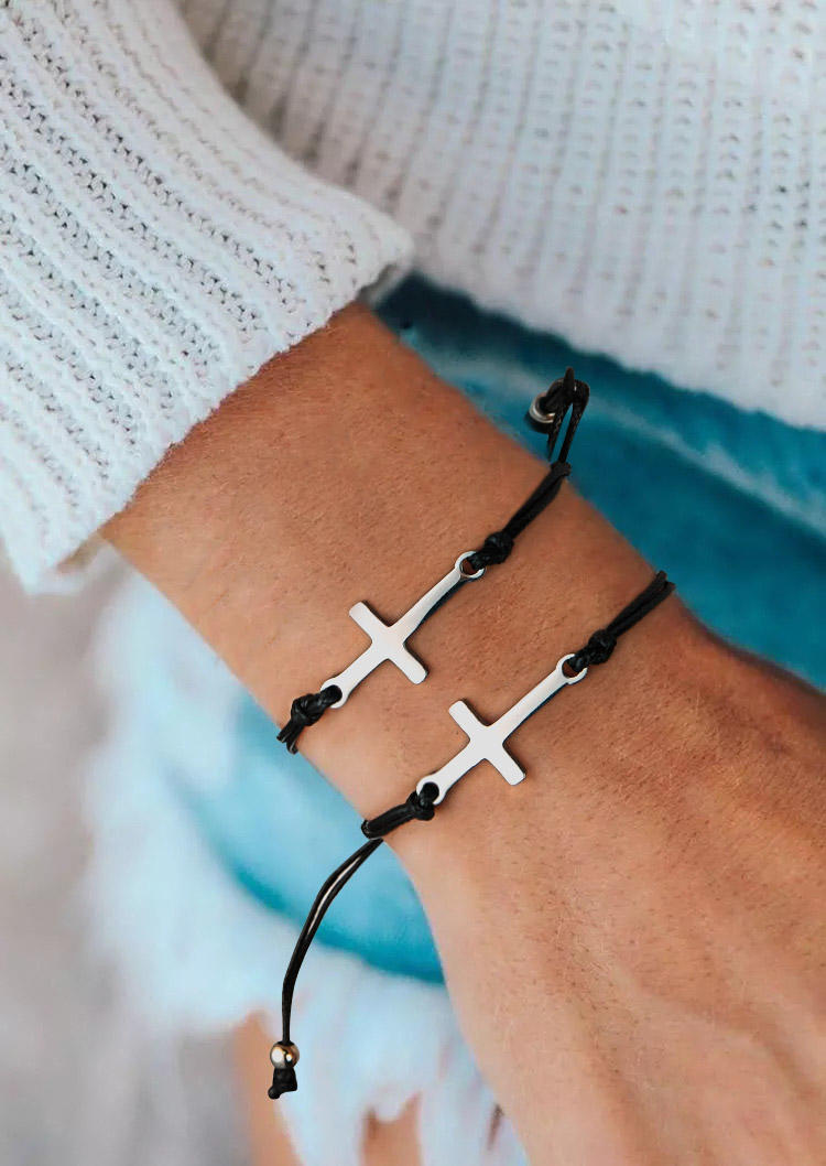 

Bracelet Cross Beading Adjustable Bracelet in Silver. Size