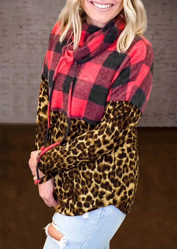 

Sweatshirts Buffalo Plaid Leopard Cowl Neck Sweatshirt in Multicolor. Size: L,M,,XL