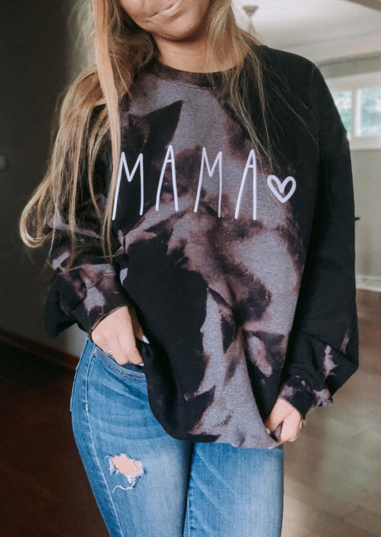 Sweatshirts Mama Bleached Heart O-Neck Sweatshirt in Black. Size: S