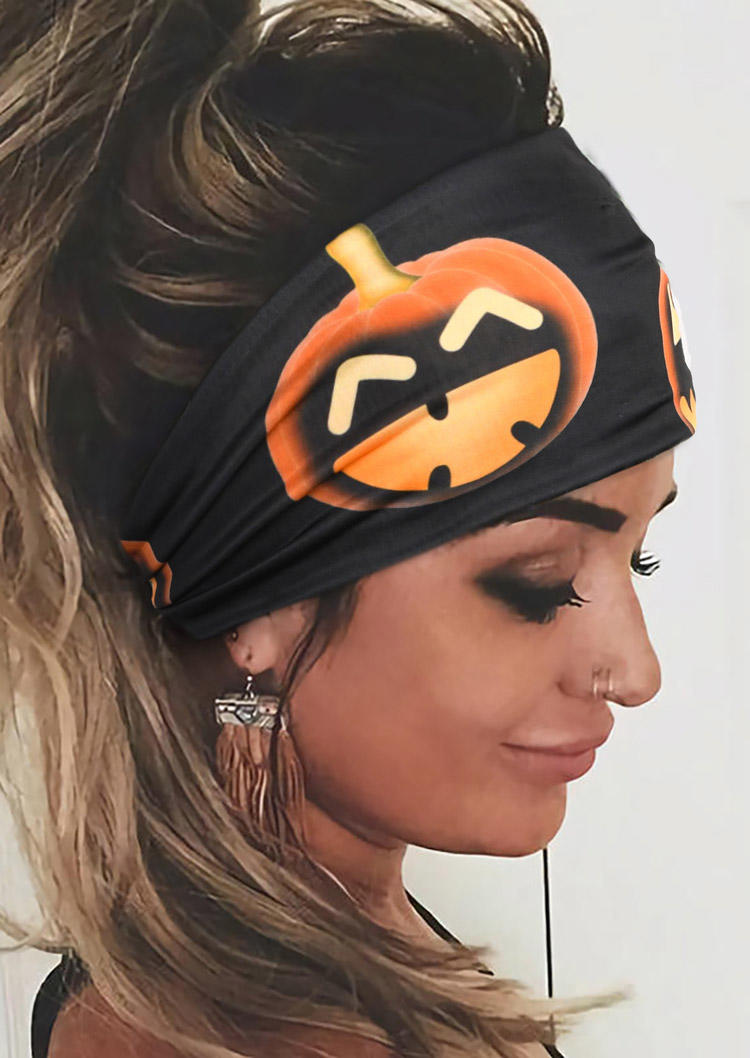 

Halloween Pumpkin Yoga Sports Wide Headband in Black. Size