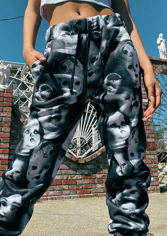 

Pants Halloween Horror Doll Head Drawstring Sweatpants in Black. Size: ,M,L,XL