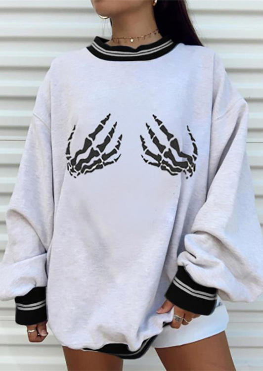 

Sweatshirts Halloween Skeleton Hand Drop Shoulder Pullover Sweatshirt in White. Size: ,XL