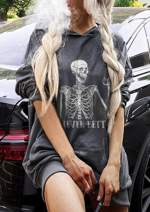 

Hoodies Halloween Skeleton Never Better Hoodie in Dark Grey. Size: ,M,L,XL