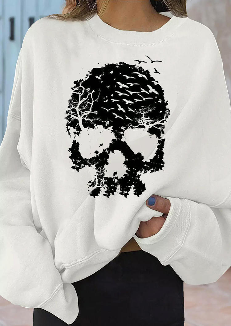 

Sweatshirts Halloween Skull Long Sleeve Pullover Sweatshirt in White. Size: ,M,L,XL
