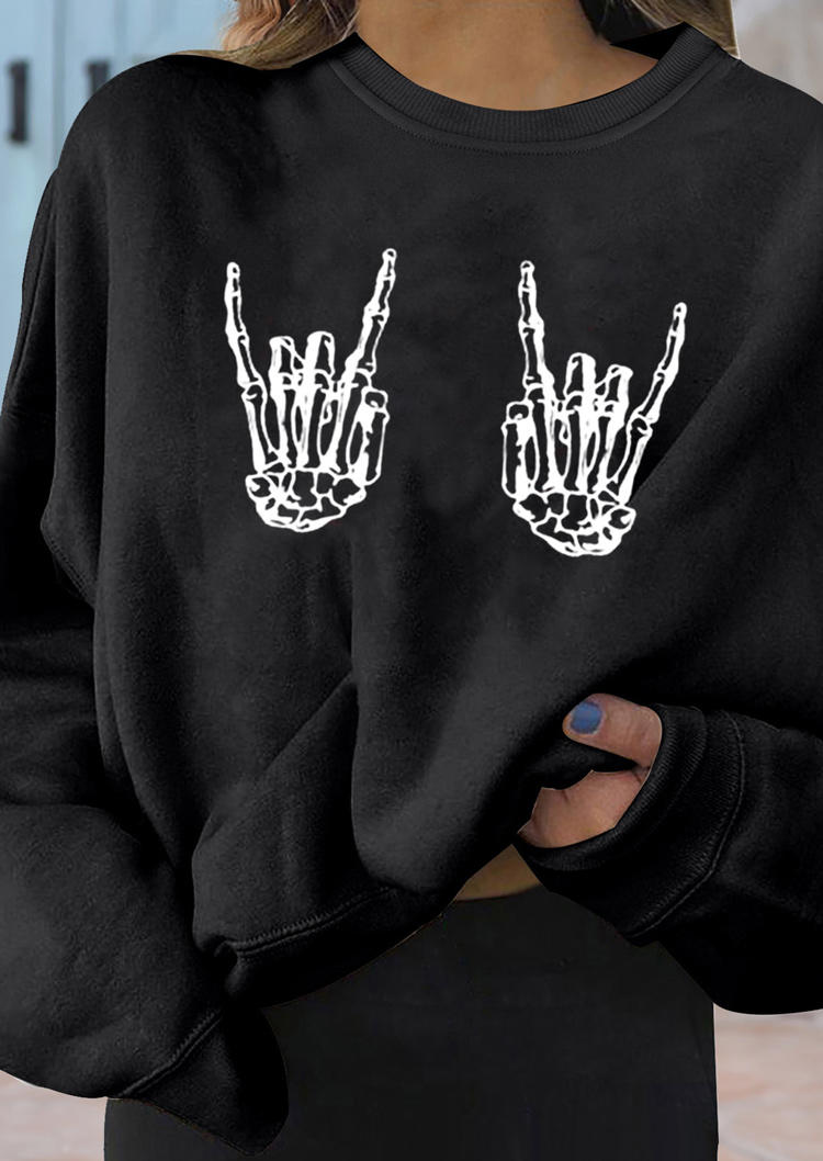 Sweatshirts Skeleton Hand Long Sleeve Sweatshirt in Black. Size: M