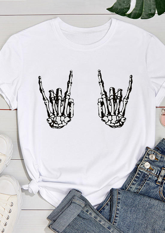 

T-shirts Tees Halloween Skeleton Hand T-Shirt Tee in White. Size