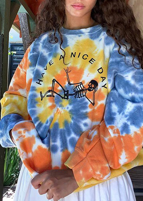 

Sweatshirts Halloween Skeleton Have A Nice Day Tie Dye Sweatshirt in Multicolor. Size: ,M,L,XL