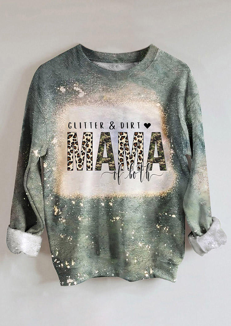 Sweatshirts Glitter & Dirt Mama Of Both Leopard Bleached Sweatshirt in Light Green. Size: S