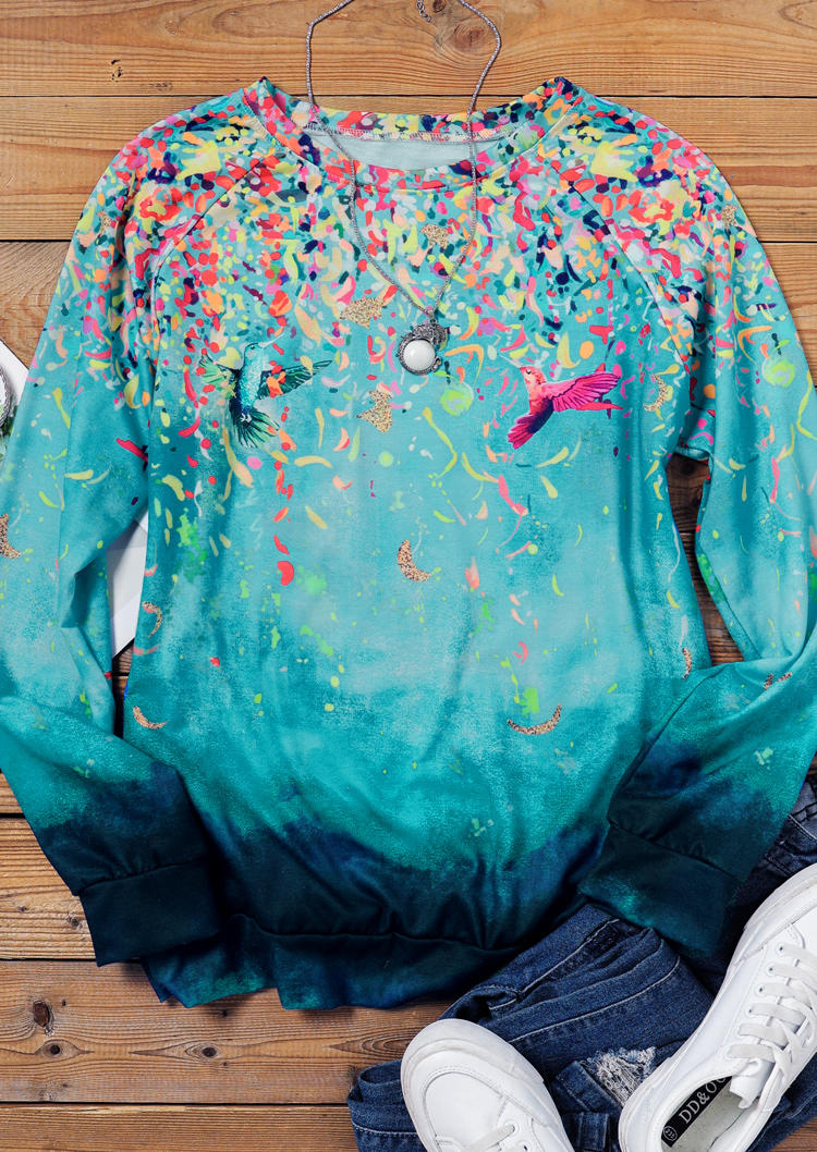 

Sweatshirts Abstract Oil Painting Brid O-Neck Sweatshirt in Lake Blue. Size