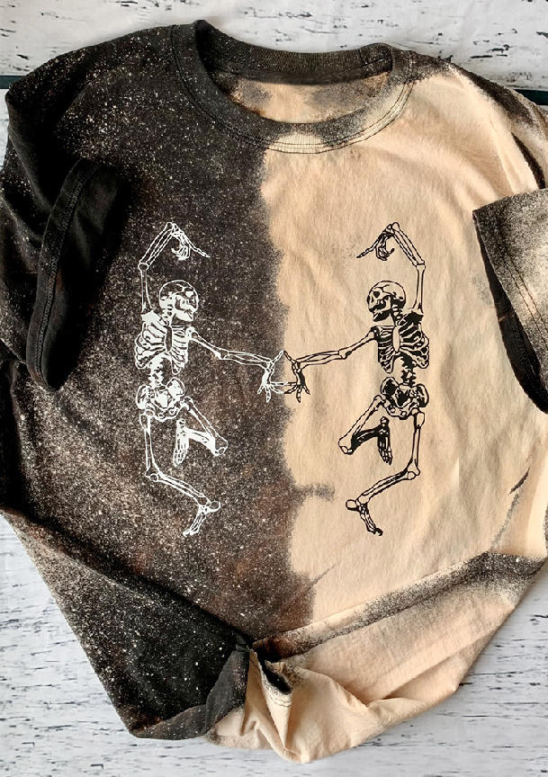 

T-shirts Tees Dancing Skeleton Yin Yang Bleached T-Shirt Tee in Multicolor. Size