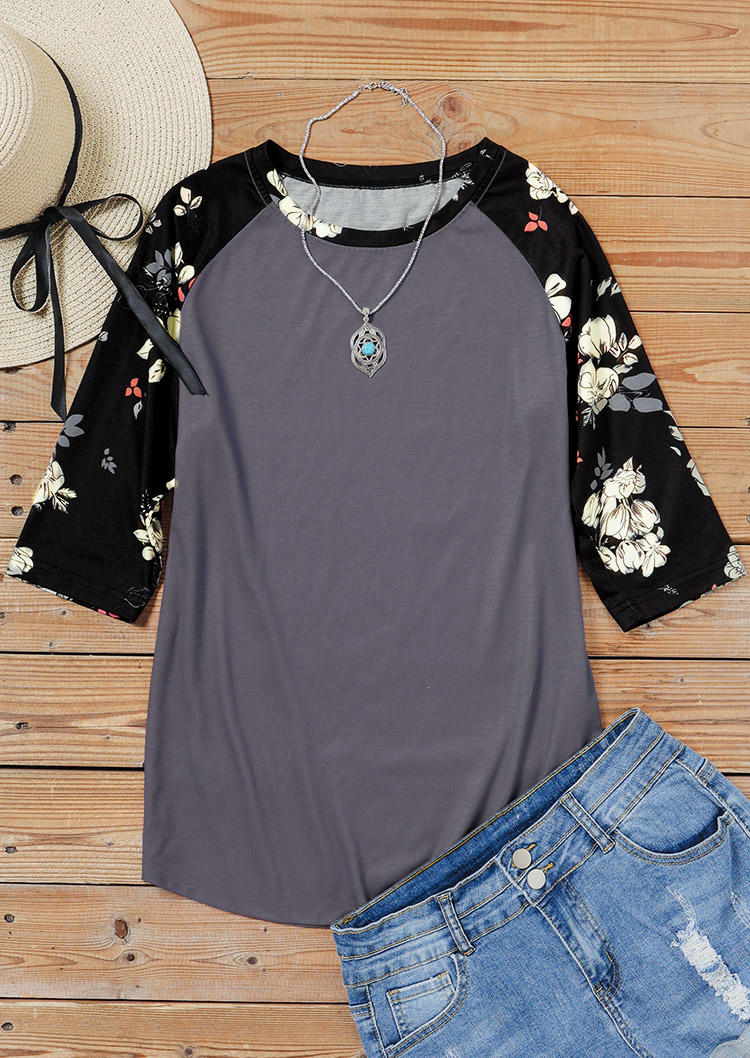 

Blouses Floral Raglan Sleeve Casual Blouse in Dark Grey. Size