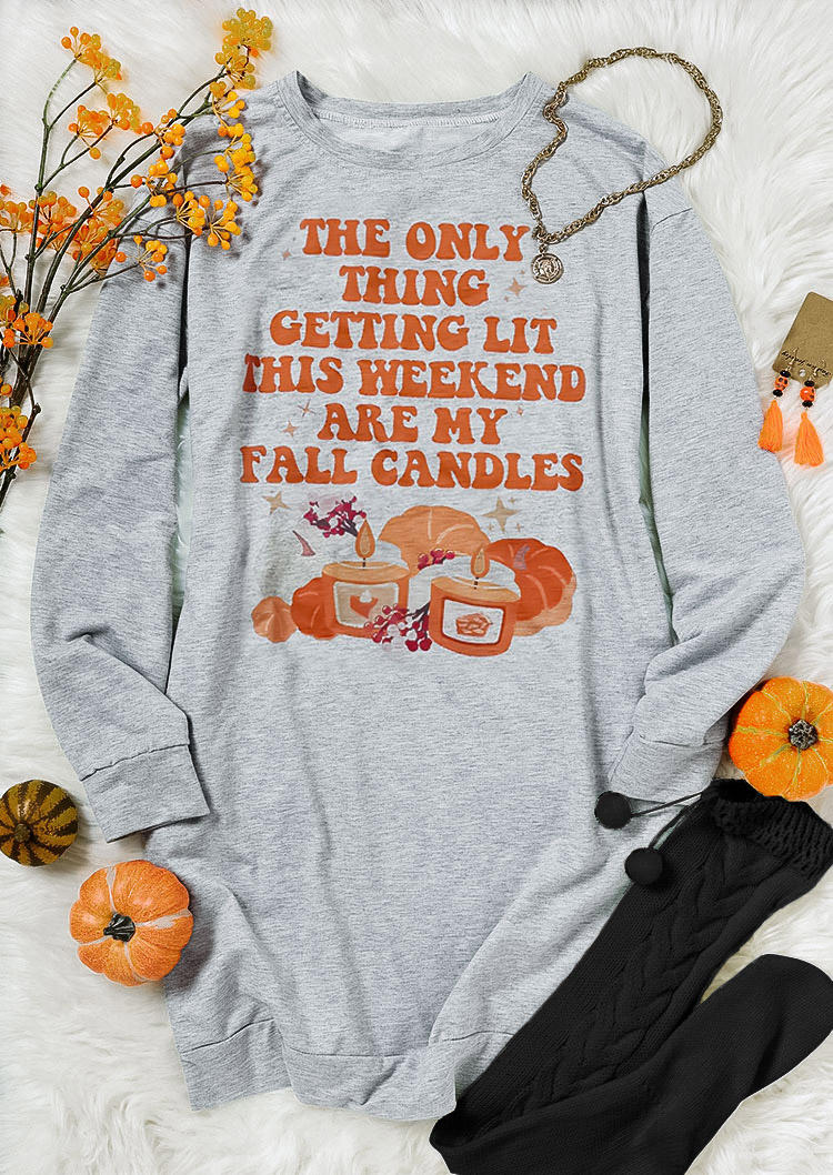 The Only Thing Getting Lit Pumpkin Mini Sweatshirt Dress - Gray