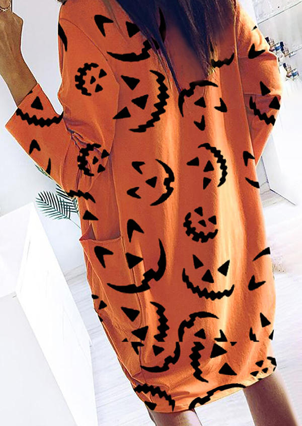 

Mini Dresses Pumpkin Face Pocket Mini Dress in Orange. Size: L,M