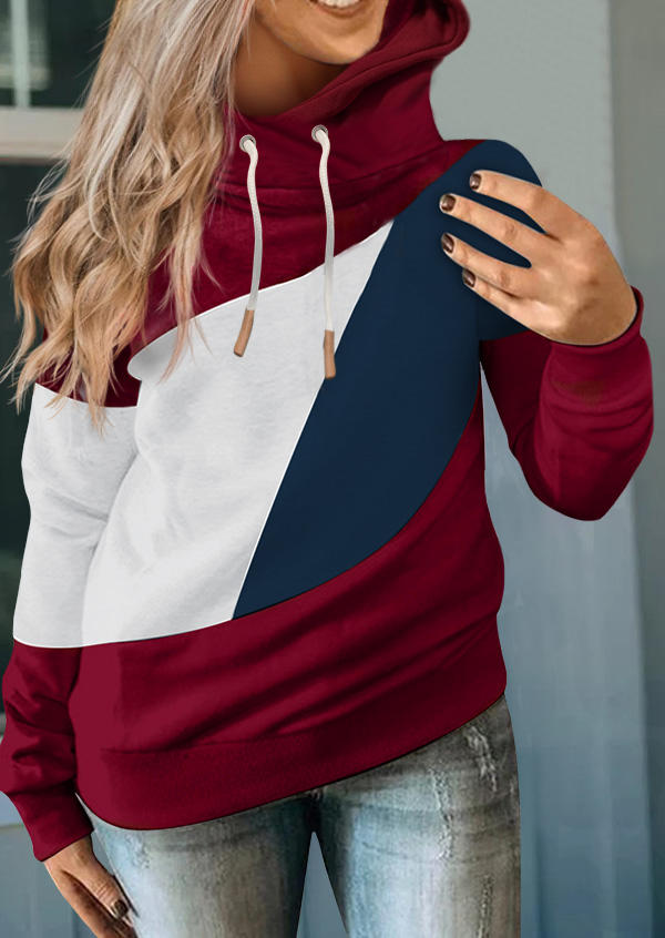 

Hoodies Color Block Long Sleeve Pullover Hoodie in Red. Size: ,M,L,XL