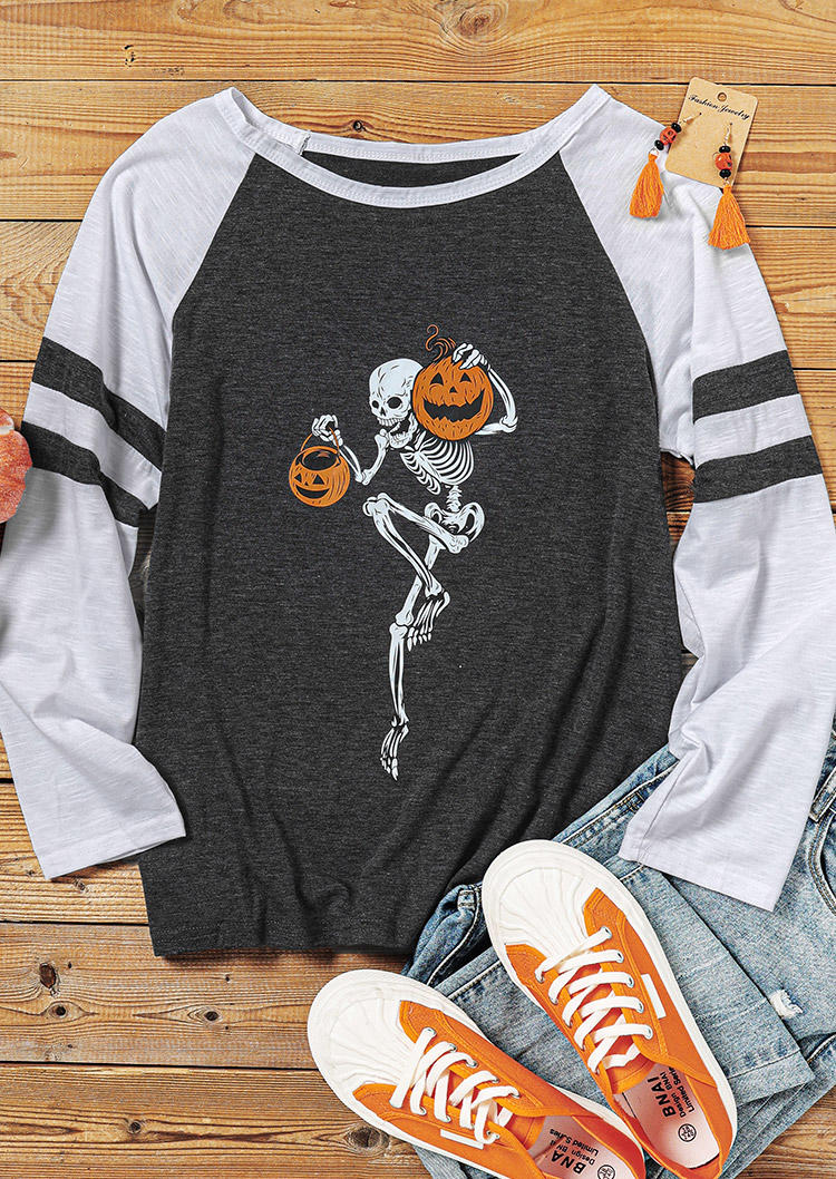 

T-shirts Tees Skeleton Pumpkin Face T-Shirt Tee in Dark Grey. Size: ,M,L