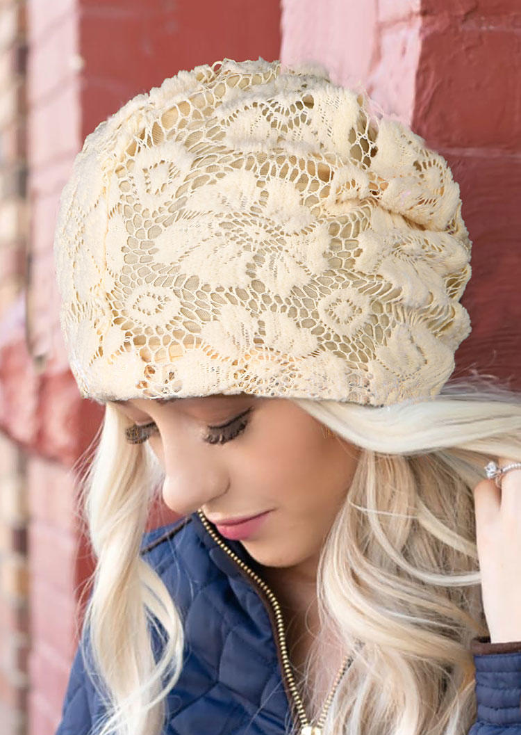 

Hats Lace Floral Hollow Out Bonnet Beanie Hat in Beige. Size
